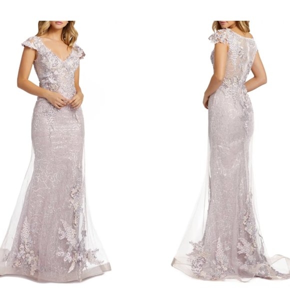MAC DUGGAL 6261390 FLORAL EMBELLISHED EMBROIDERED TRUMPET LILAC GOWN sz 4 - Picture 1 of 9